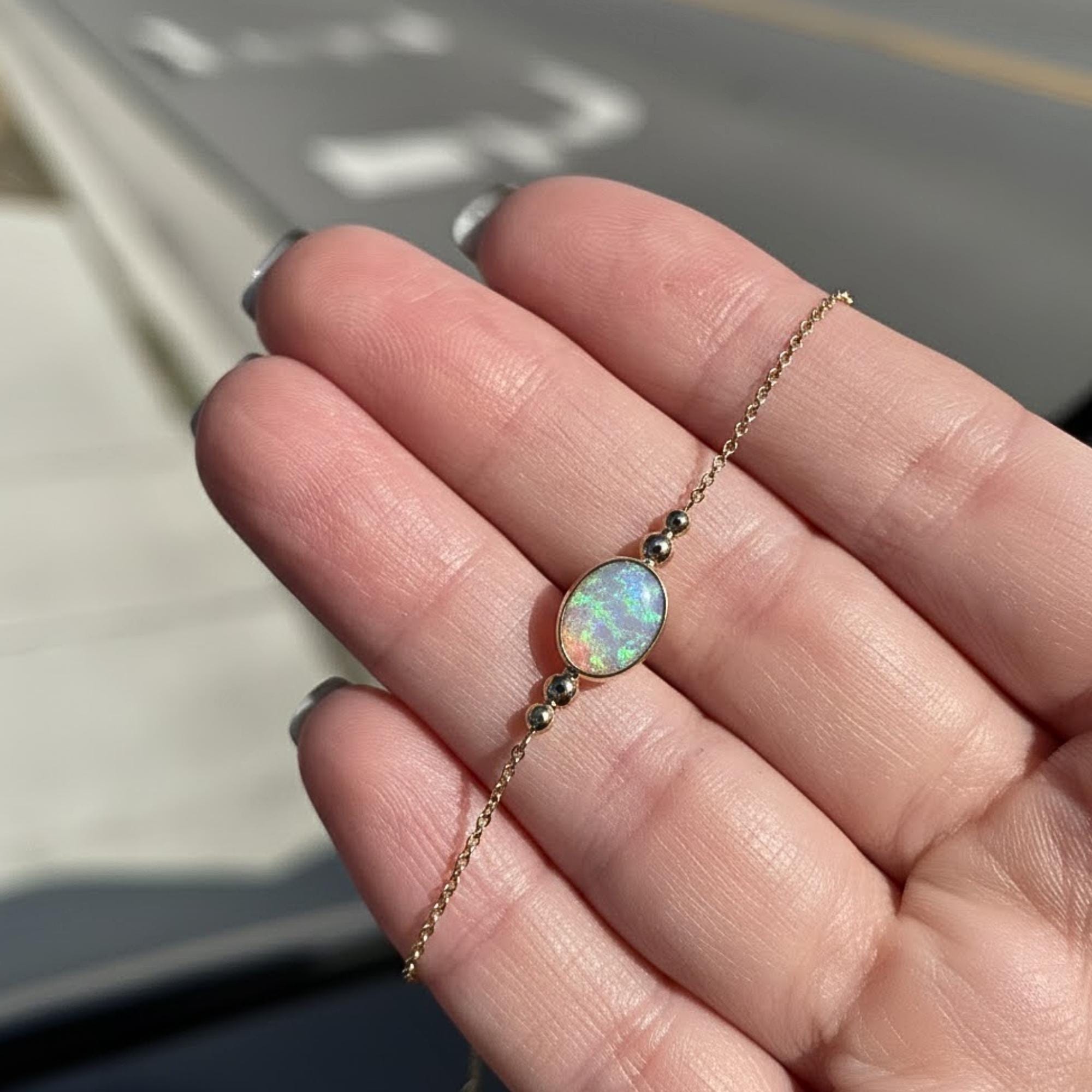 Minimalist Opal Bracelet with Diamond Accents Bracelet