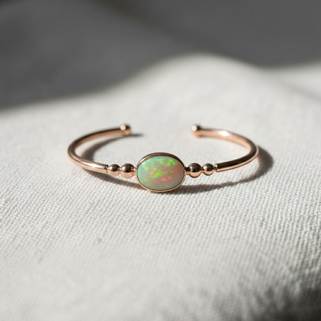 1.00 Ct Opal Diamond Bangle, 14K Gold Lab Grown Diamond Bangle, Open Cuff Bangle