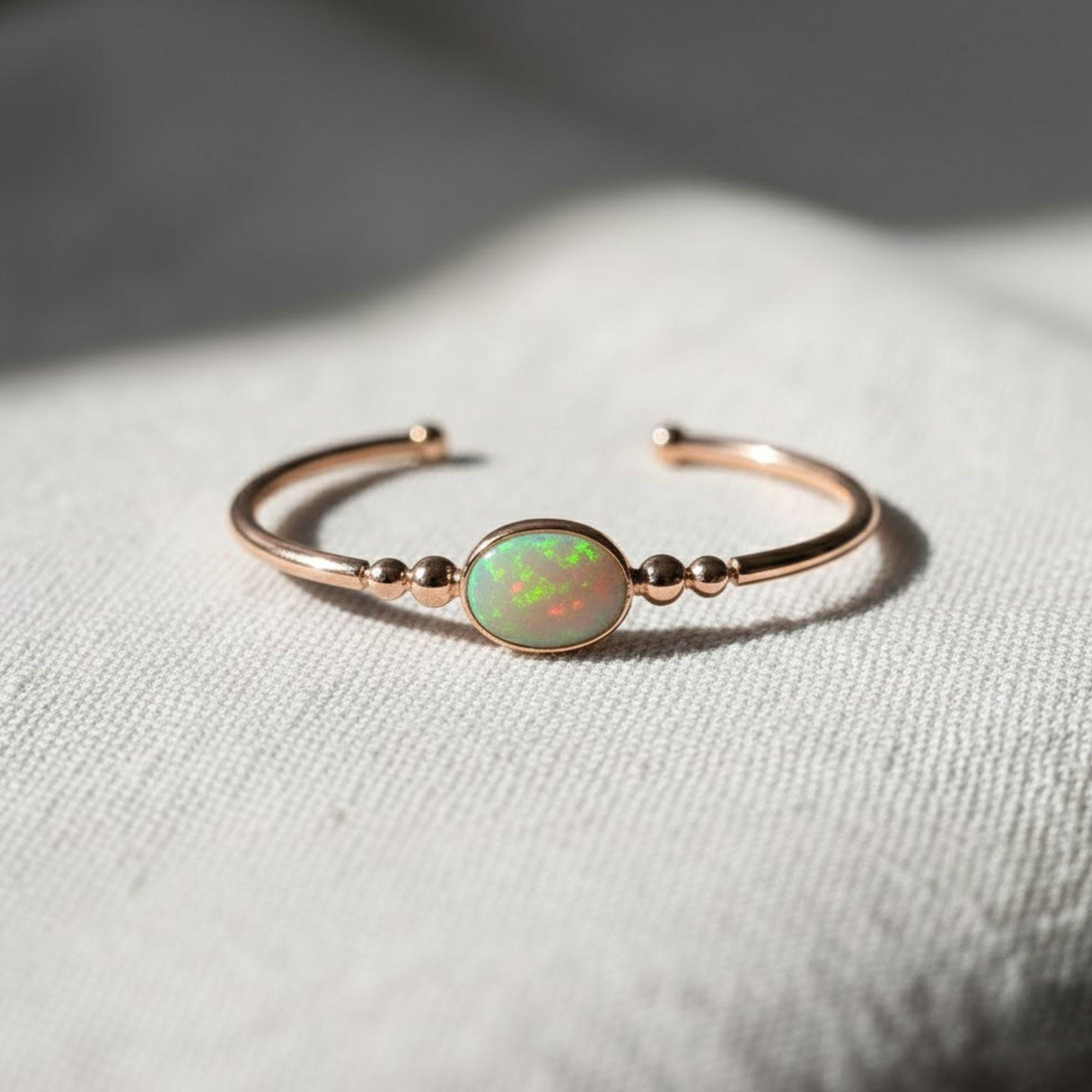 Open Cuff Opal Diamond Bangle Bracelet, 14K Gold
