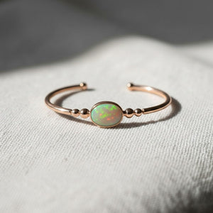 Open Cuff Opal Diamond Bangle Bracelet, 14K Gold