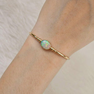 Open Cuff Opal Diamond Bangle Bracelet, 14K Gold