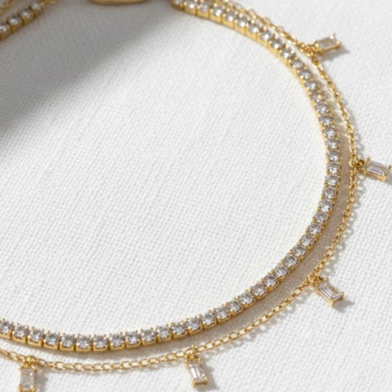 Lab Grown Diamond Anklet Silver Gold Boho Beach Gift for Her