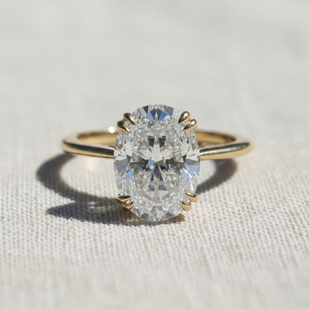 2 Carat Oval Diamond Solitaire Engagement Ring, Lab Diamond Hidden Halo Engagement Ring, Lab Created Diamond Ring, 14k Yellow Gold