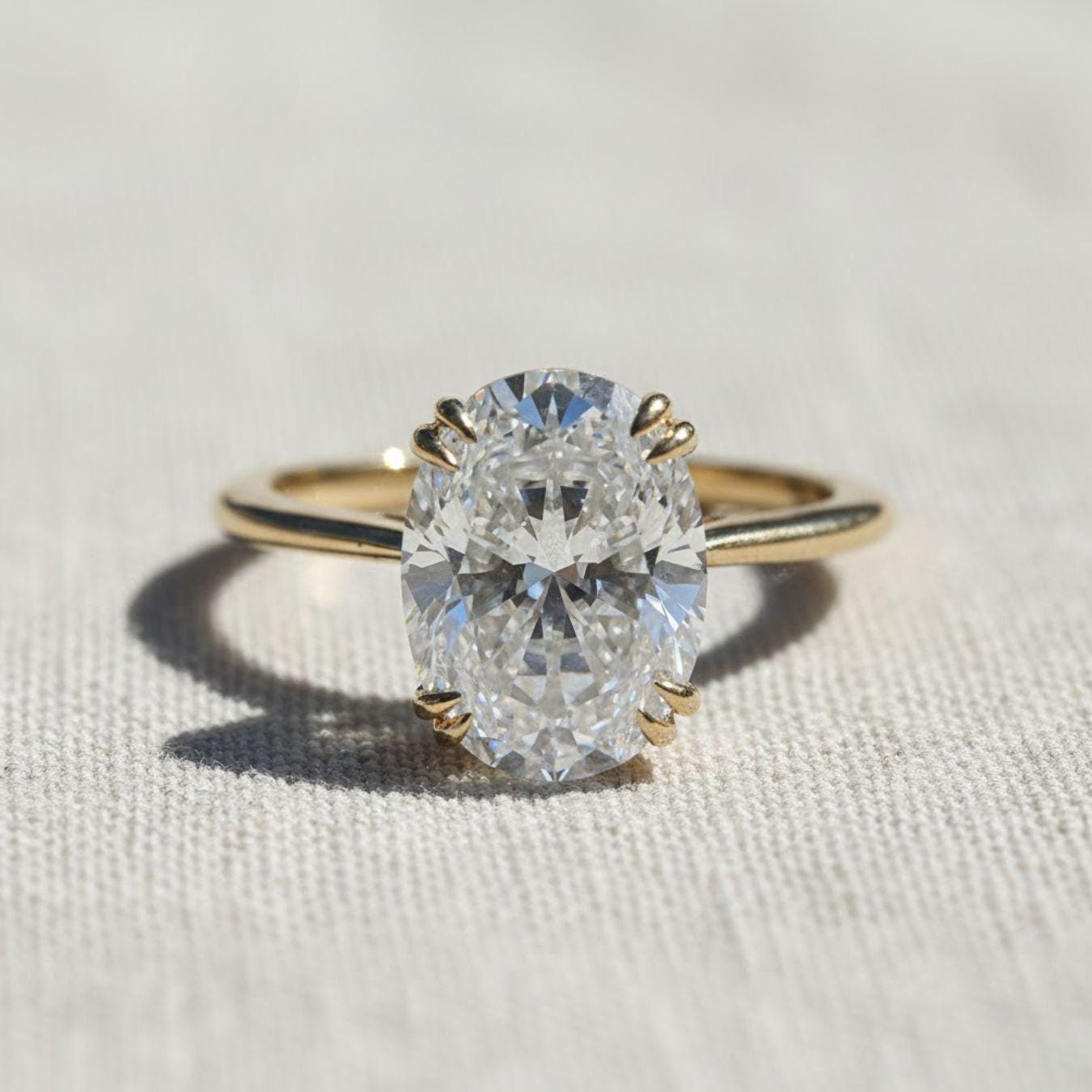 Oval Lab Diamond Hidden Halo Engagement Ring 14K Gold