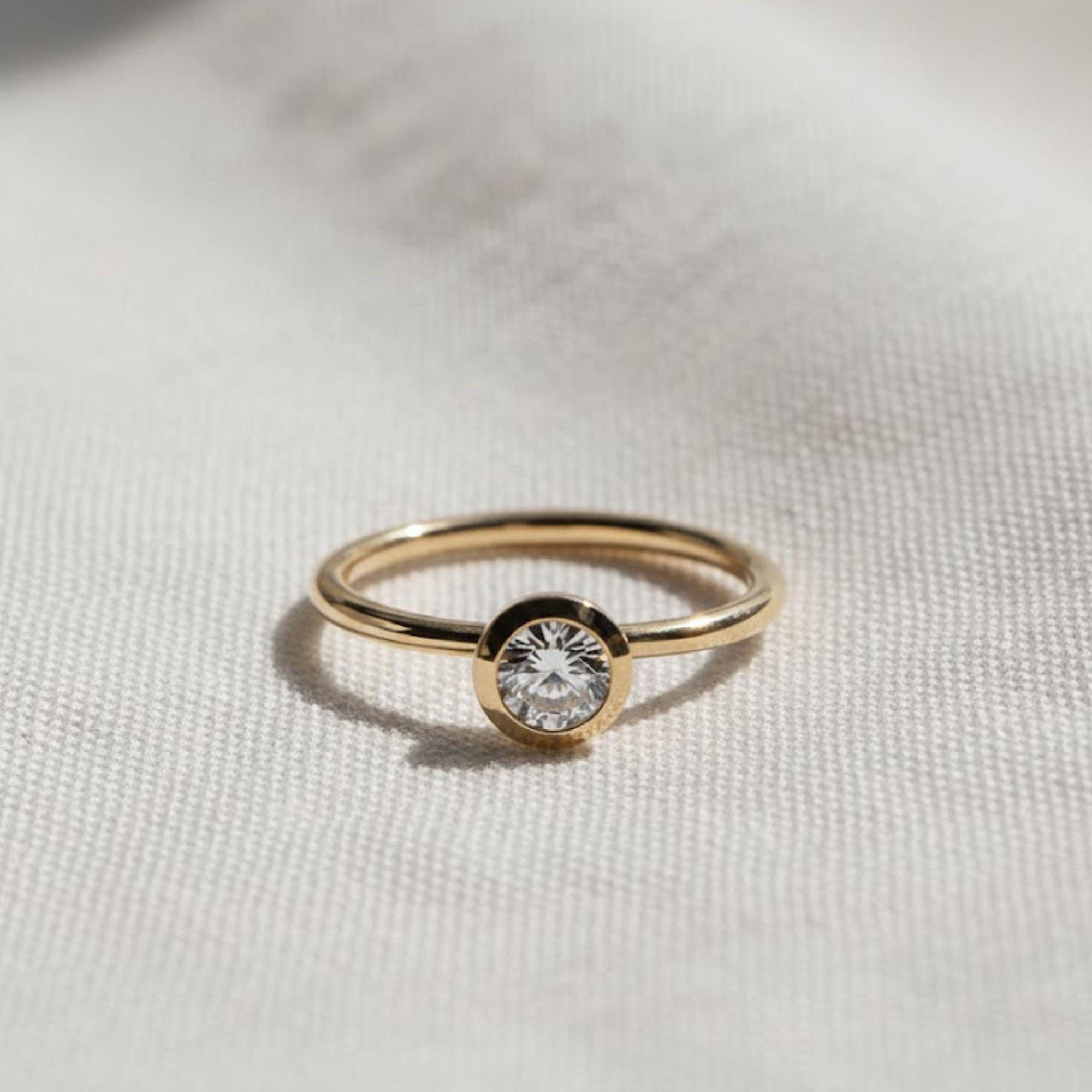 Round Bezel Set Lab Diamond Ring in 14K Gold