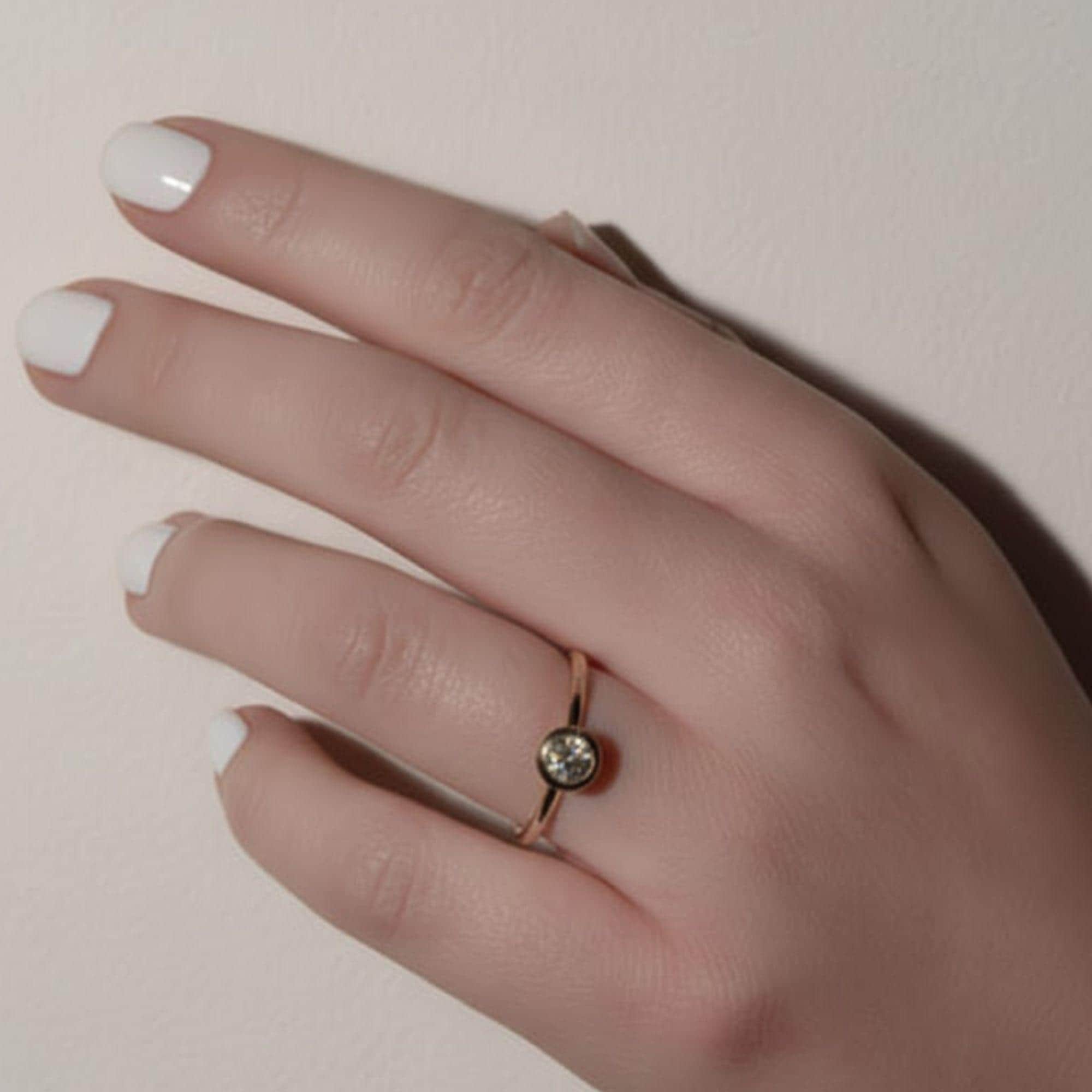 Round Bezel Set Lab Diamond Ring in 14K Gold