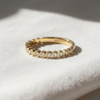 14k Solid Gold Round Band Ring, Unique Round Ring, Half Eternity Round Lab Diamond Wedding Band, Vintage Wedding Band Stacking Ring