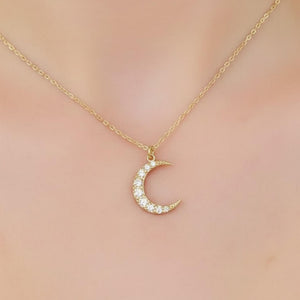 14K Solid Gold Crescent Moon Pendant Necklace