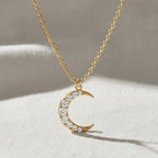 14k Diamond Crescent Necklace, Small Diamond Moon Necklace, White, Yellow, Rose, Solid Gold Celestial Necklace, Perfect Gift