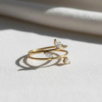 Pear Double Ring with Three Diamonds Pear Engagement Ring for Her Birthday Ring for Wife Simple Lab Create Diamond Ring Dainty Diamond Ring