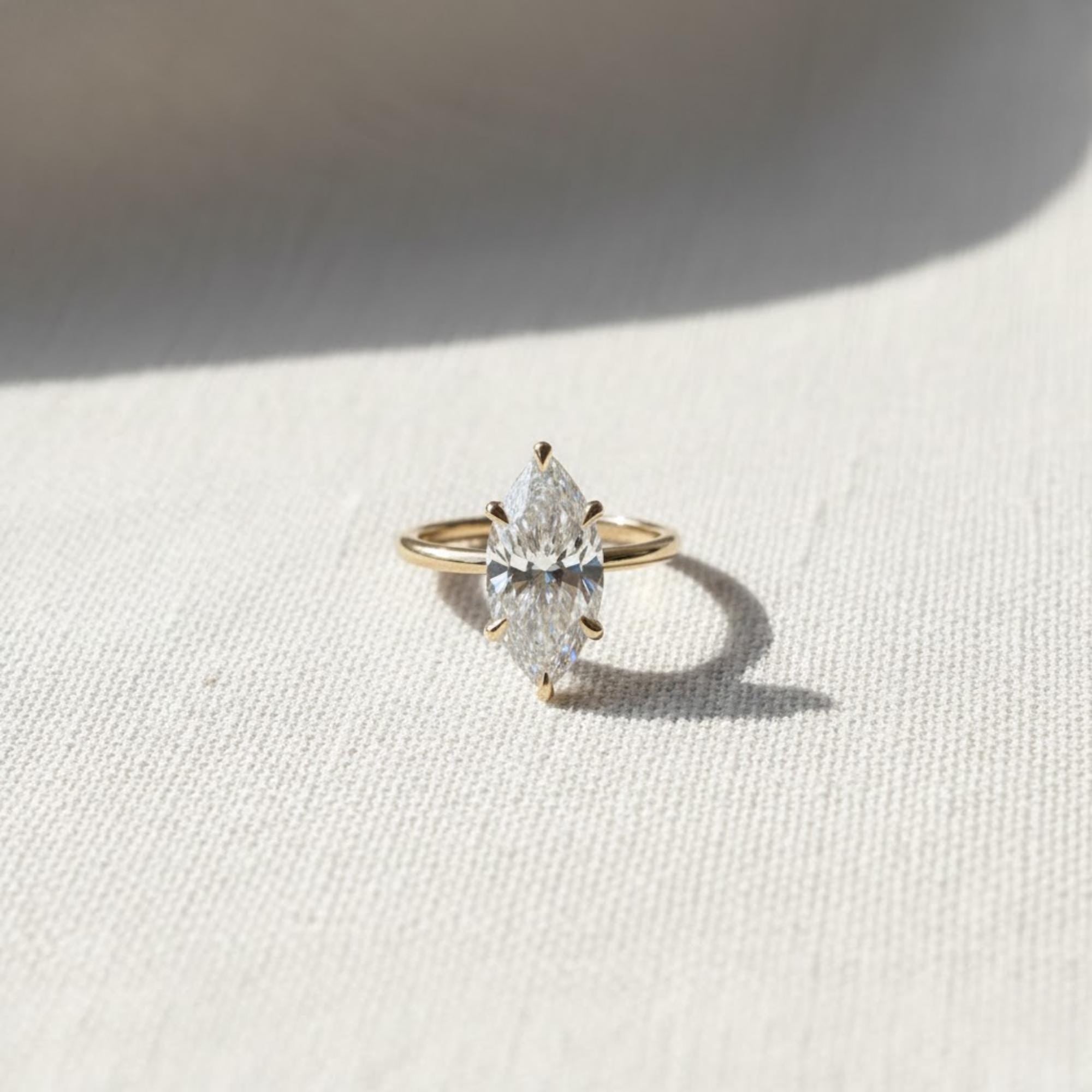 Marquise Lab Diamond Proposal Ring Anniversary Gift Six Claw Setting