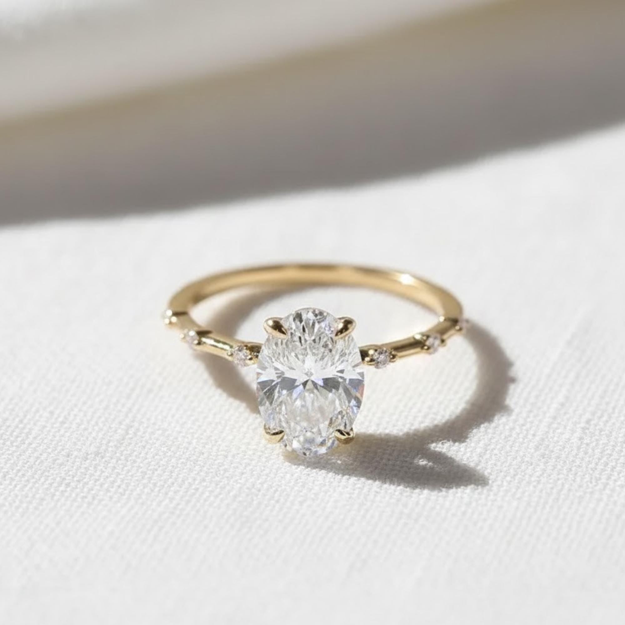Elongated Oval Lab Diamond Ring, 14K Gold