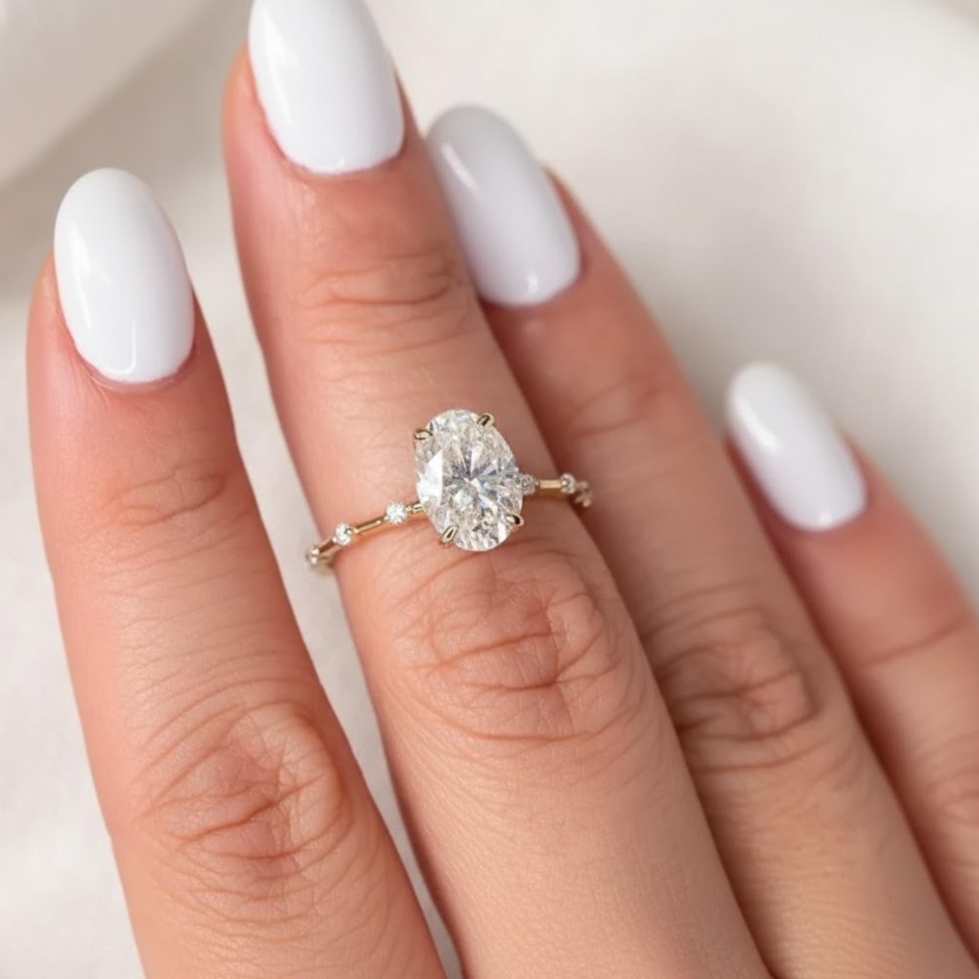 Elongated Oval Lab Diamond Ring, 14K Gold