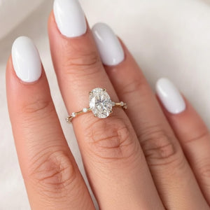 Elongated Oval Lab Diamond Ring, 14K Gold
