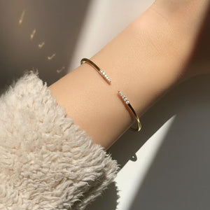 Gold Diamond Open Bangle Bracelet Round Cut Bracelet