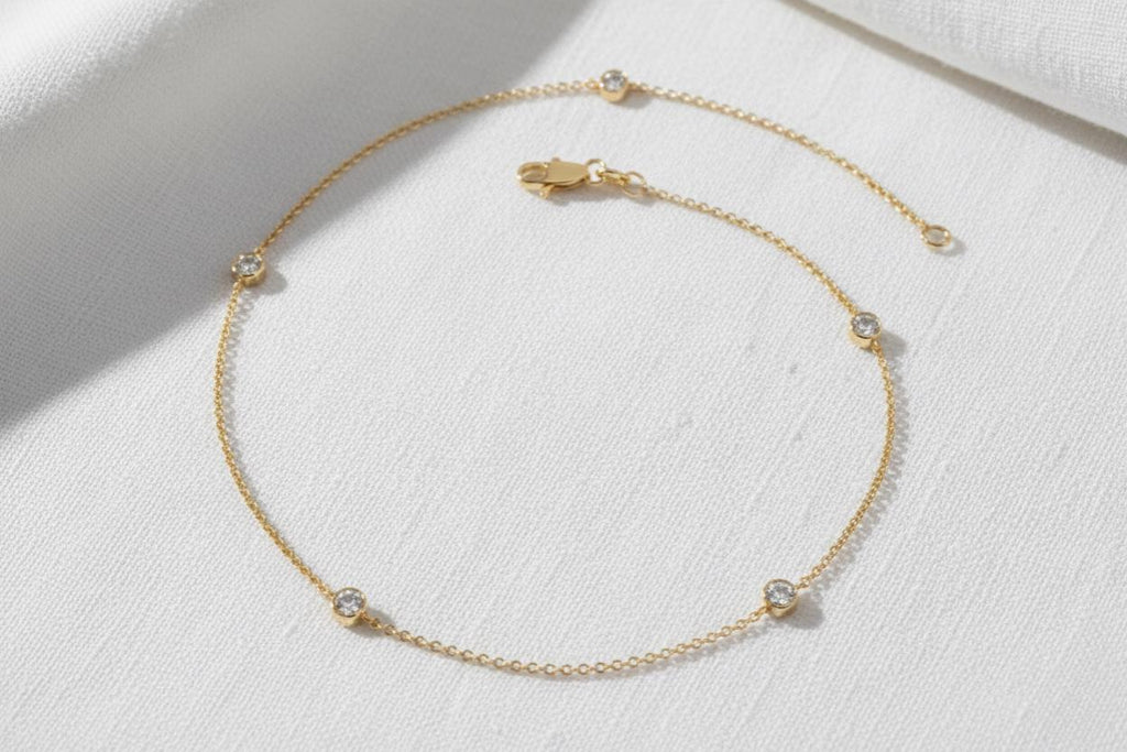 Diamond Solitaire Bracelet / Round Brilliant Cut Bezel Set Diamond Bracelet / 14k Gold Diamond by the Yard Bracelet / Gift for Her
