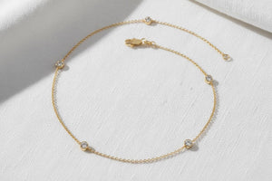14K Gold Diamond Solitaire Bracelet, Round Brilliant Bezel Set