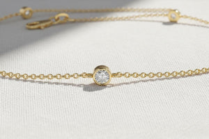 14K Gold Diamond Solitaire Bracelet, Round Brilliant Bezel Set