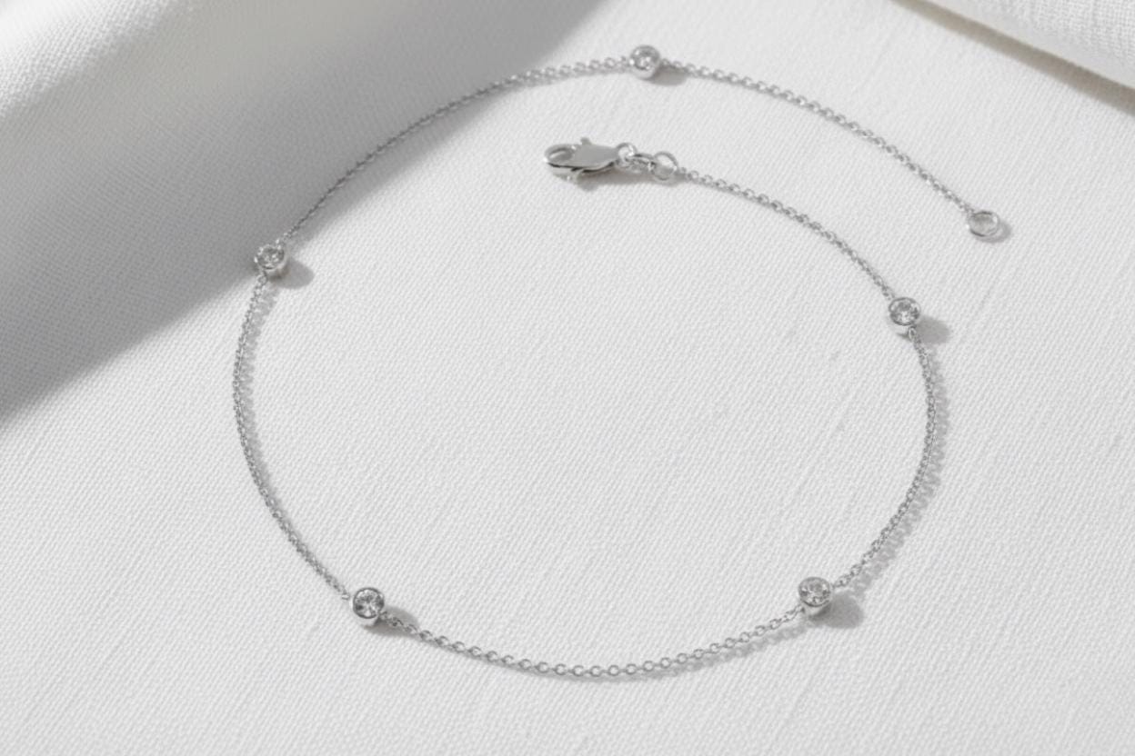 14K Gold Diamond Solitaire Bracelet, Round Brilliant Bezel Set
