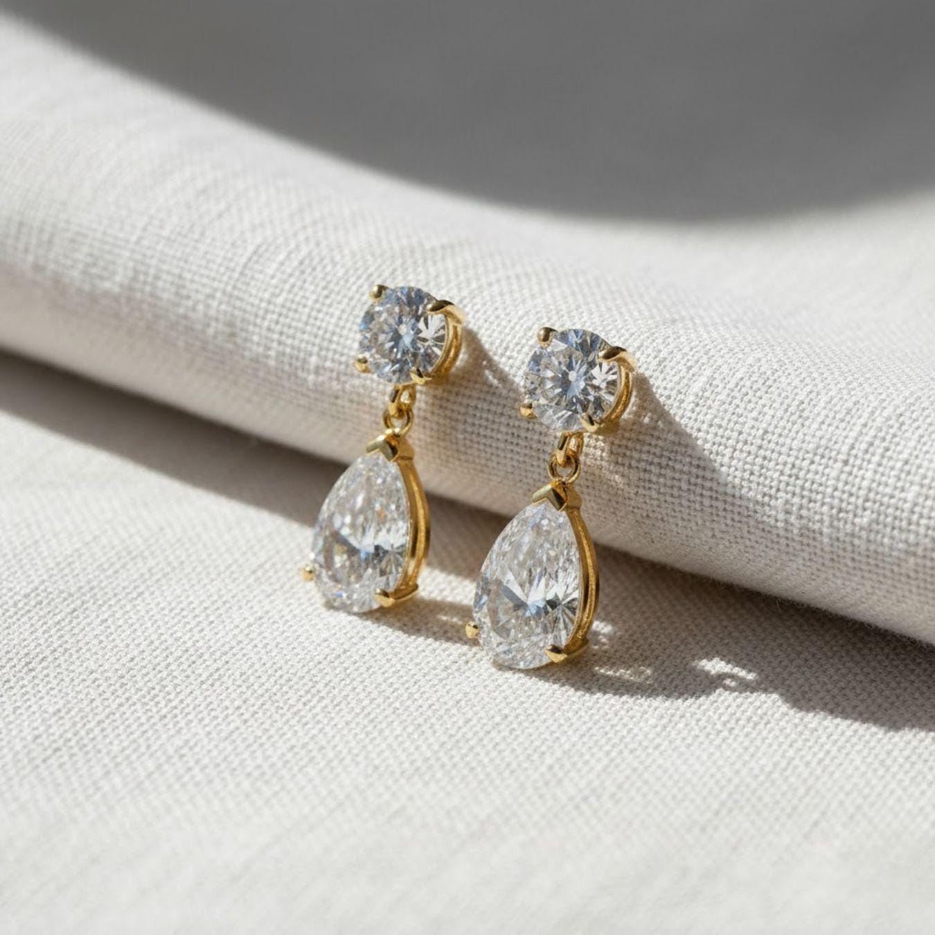 Pear Cut Diamond Drop Wedding Earrings