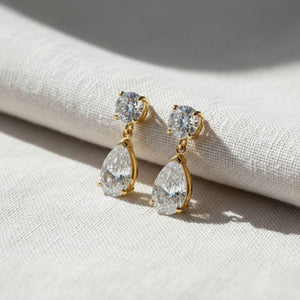 Pear Cut Diamond Drop Wedding Earrings