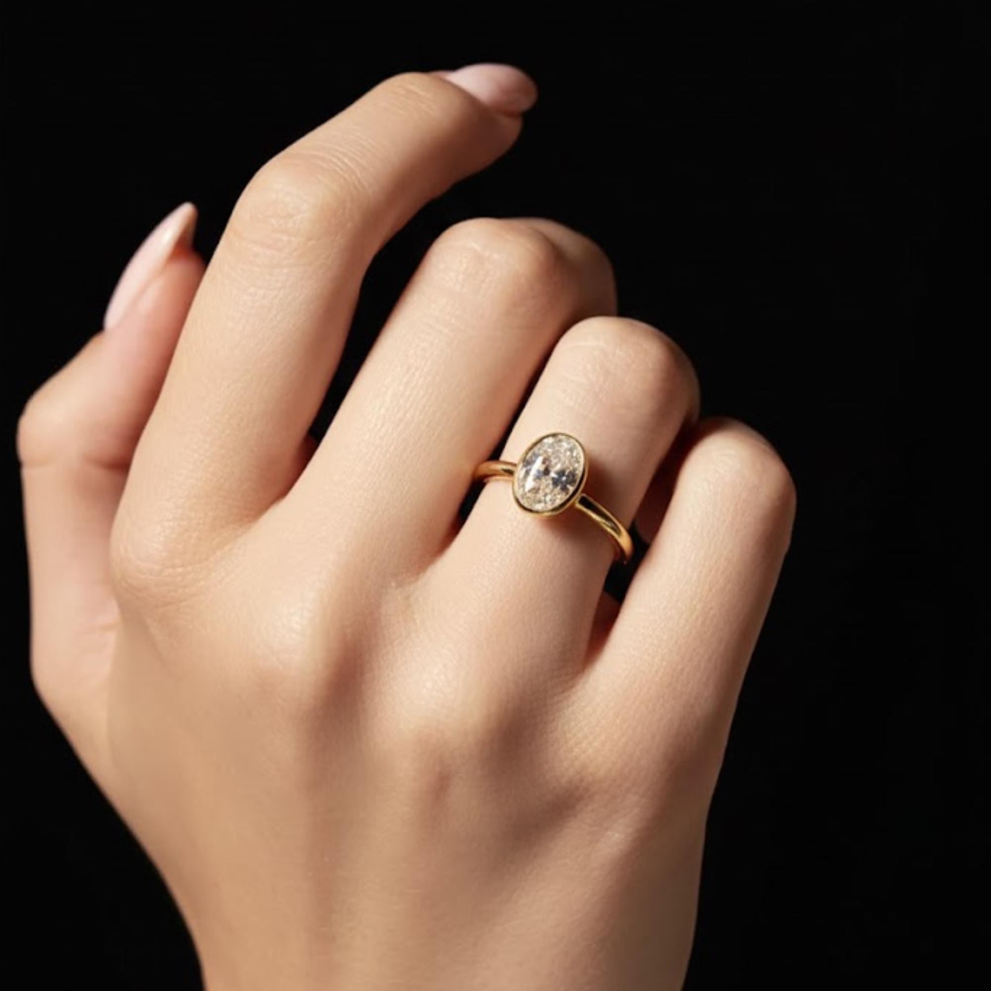Oval Lab Diamond Solitaire Ring 14K Solid Gold IGI Certified