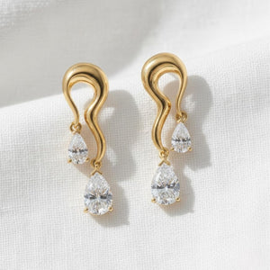 14K Gold Diamond Drop Earrings Pear Dangle Gift for Her