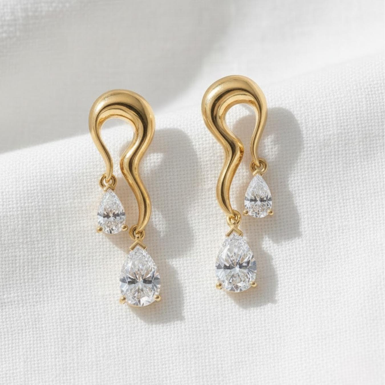 Silver Diamond Drop Earrings Pear Dangle Wedding Gift for Her