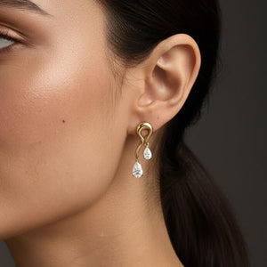 Silver Diamond Drop Earrings Pear Dangle Wedding Gift for Her