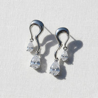Silver Diamond Drop Earrings Pear Dangle Wedding Gift for Her