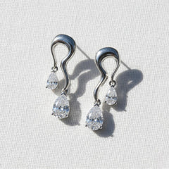 Silver Diamond Drop Earrings Pear Dangle Wedding Gift for Her