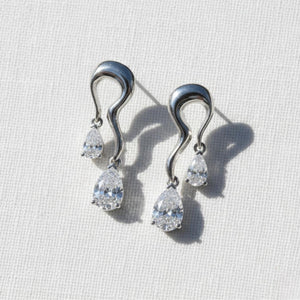 Silver Diamond Drop Earrings Pear Dangle Wedding Gift for Her