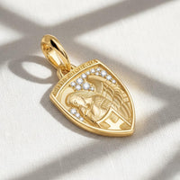 14K Gold Diamond Archangel Michael Pendant Necklace