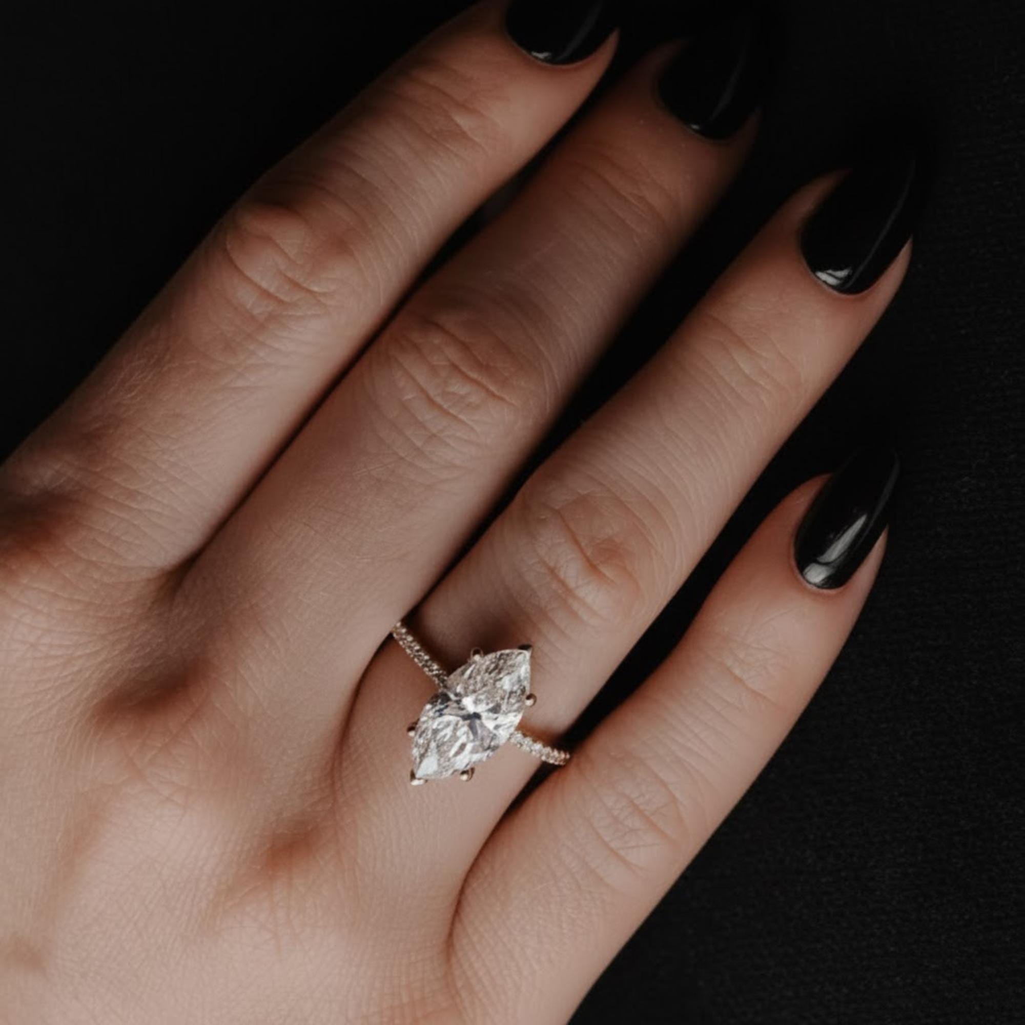 2.5ct Marquise Lab Diamond Engagement Ring Hidden Halo IGI Certified