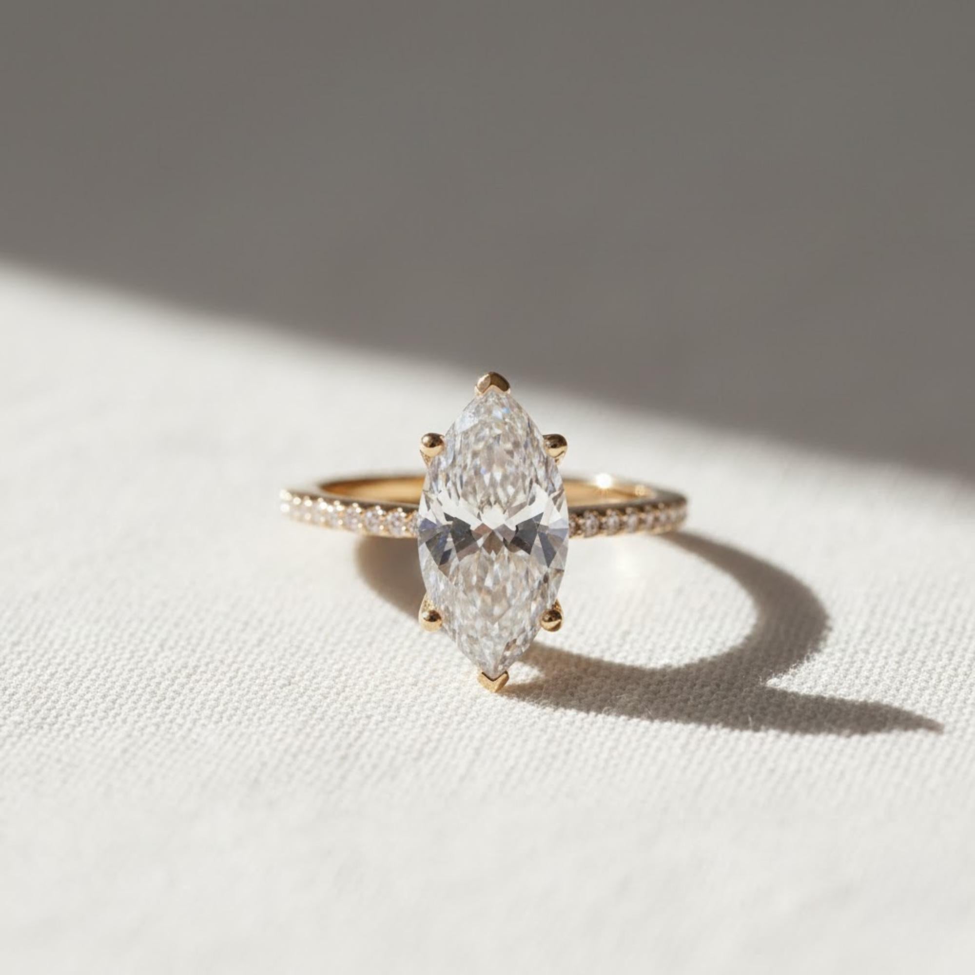 2.5ct Marquise Lab Diamond Engagement Ring Hidden Halo IGI Certified