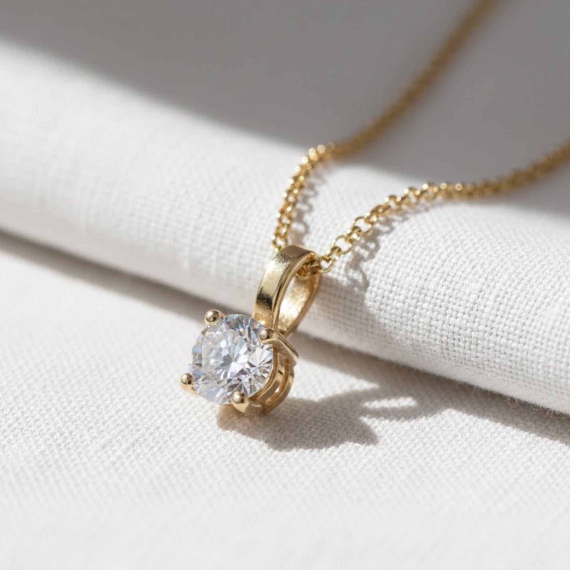 14K Gold Round Diamond Solitaire Pendant Necklace
