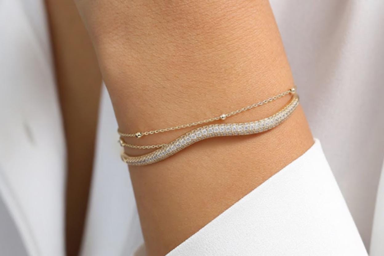 2.00 CTW Round Diamond Bangle Bracelet Silver Stackable Bracelet