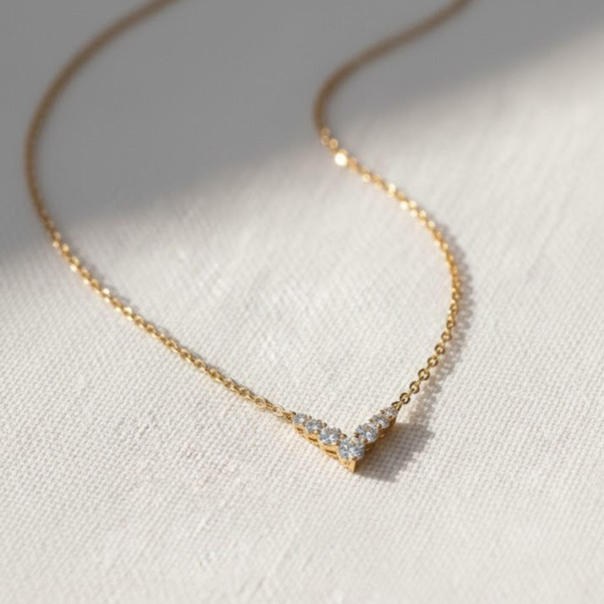 14K Solid Gold Diamond Chevron Necklace
