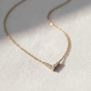 14K Solid Gold Diamond Chevron Necklace