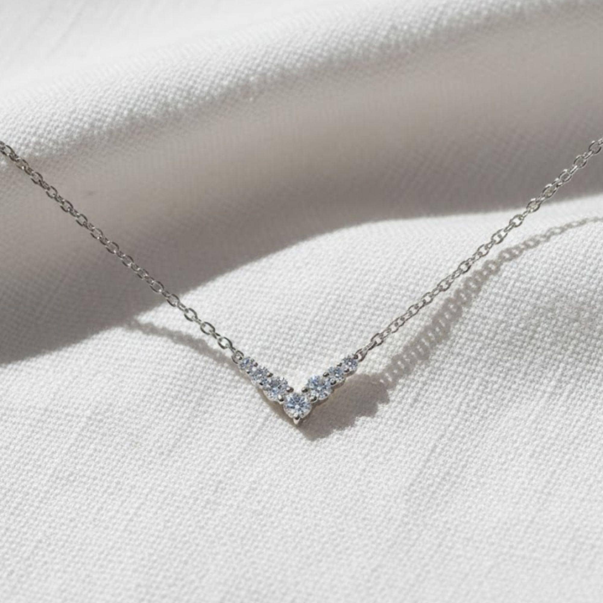 14K Solid Gold Diamond Chevron Necklace