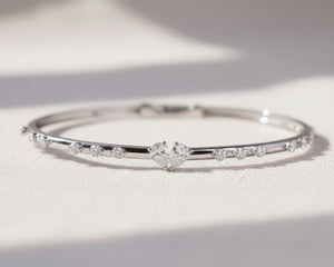 14K Gold Pear & Round Diamond Bangle Bracelet