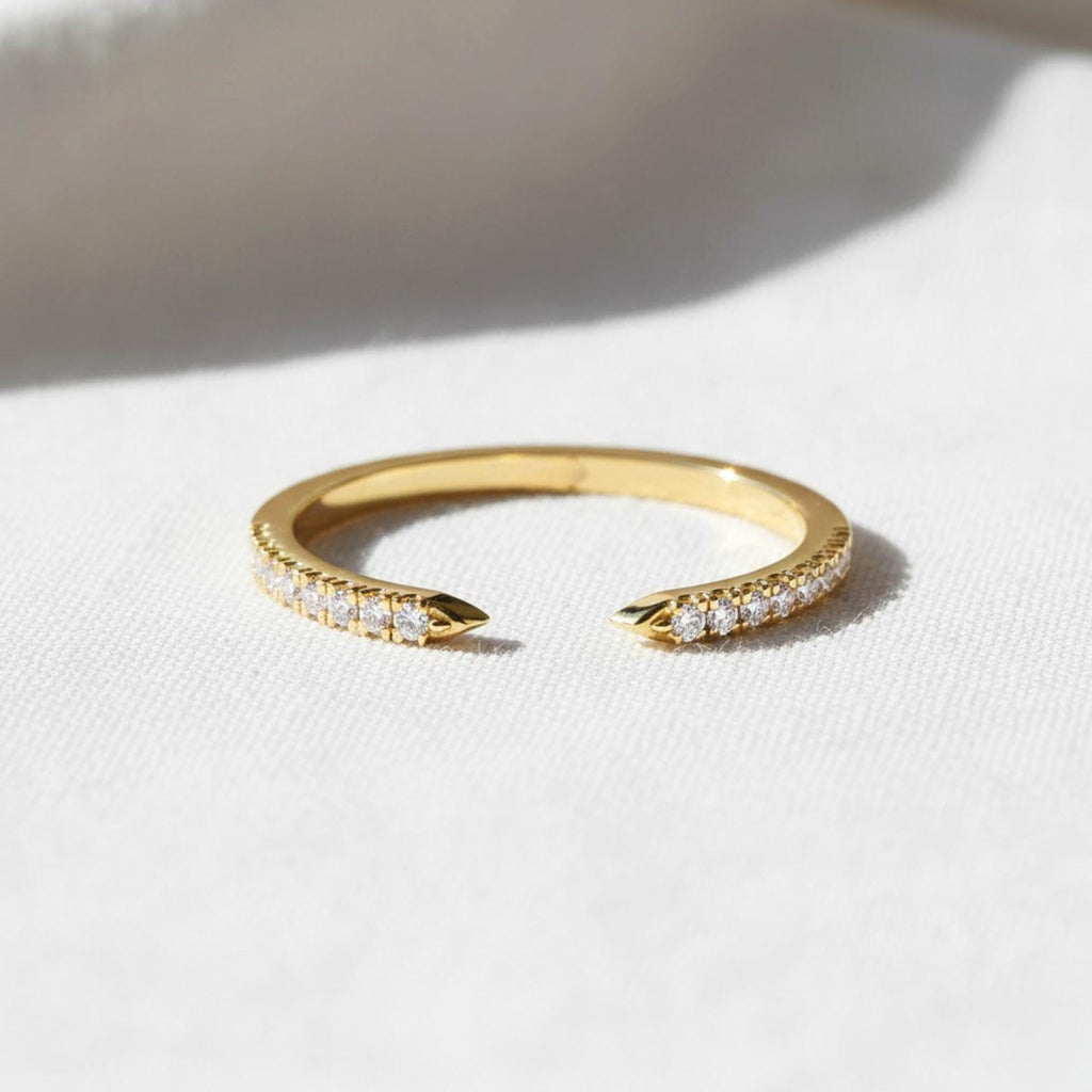 Real Lab Diamond Open Cuff Wedding Ring Thin Open Gap Stacking Ring Minimalist Custom Open Gap Band Ring for Her Womens Cuff Stackable Band