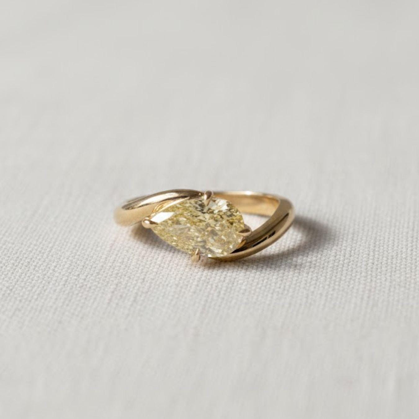 2 CT Pear Cut Fancy Yellow Lab Diamond Ring in 14K Gold