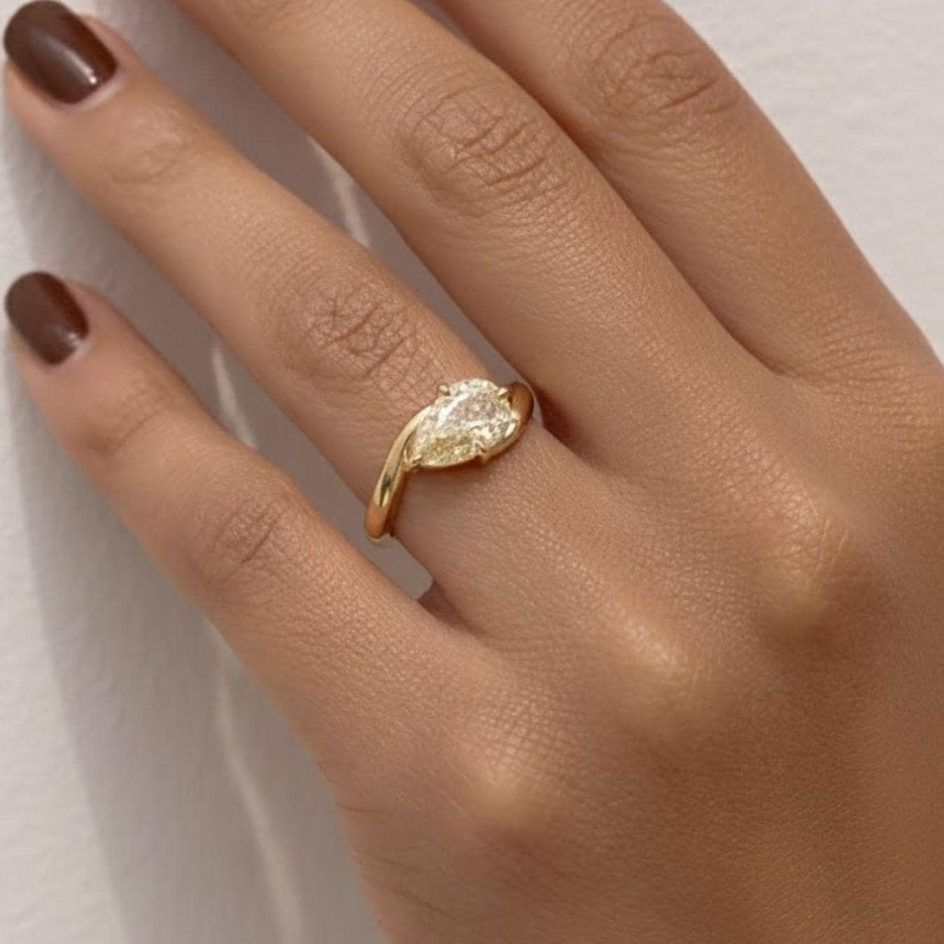 Yellow Pear Lab Diamond Pinky Ring, IGI Certified
