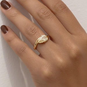 Yellow Pear Lab Diamond Pinky Ring, IGI Certified