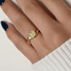 2 CT Pear Cut Fancy Yellow Lab Diamond Ring in 14K Gold