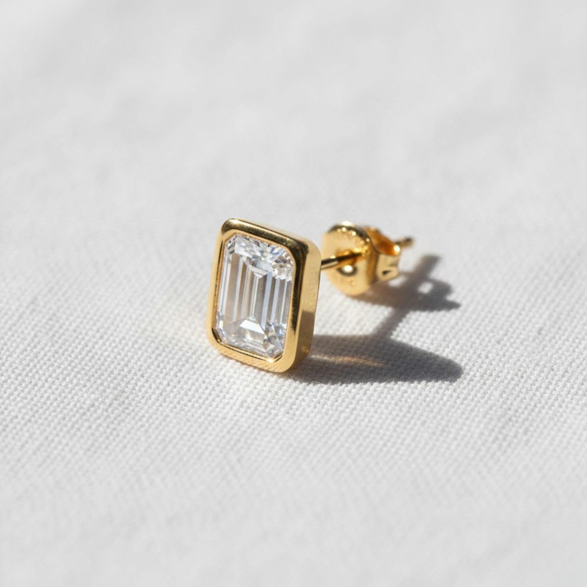 Emerald Cut Solitaire Diamond Earrings, 14K Yellow Gold