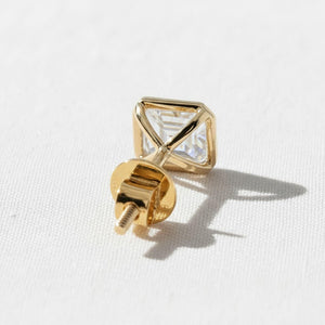 Emerald Cut Solitaire Diamond Earrings, 14K Yellow Gold