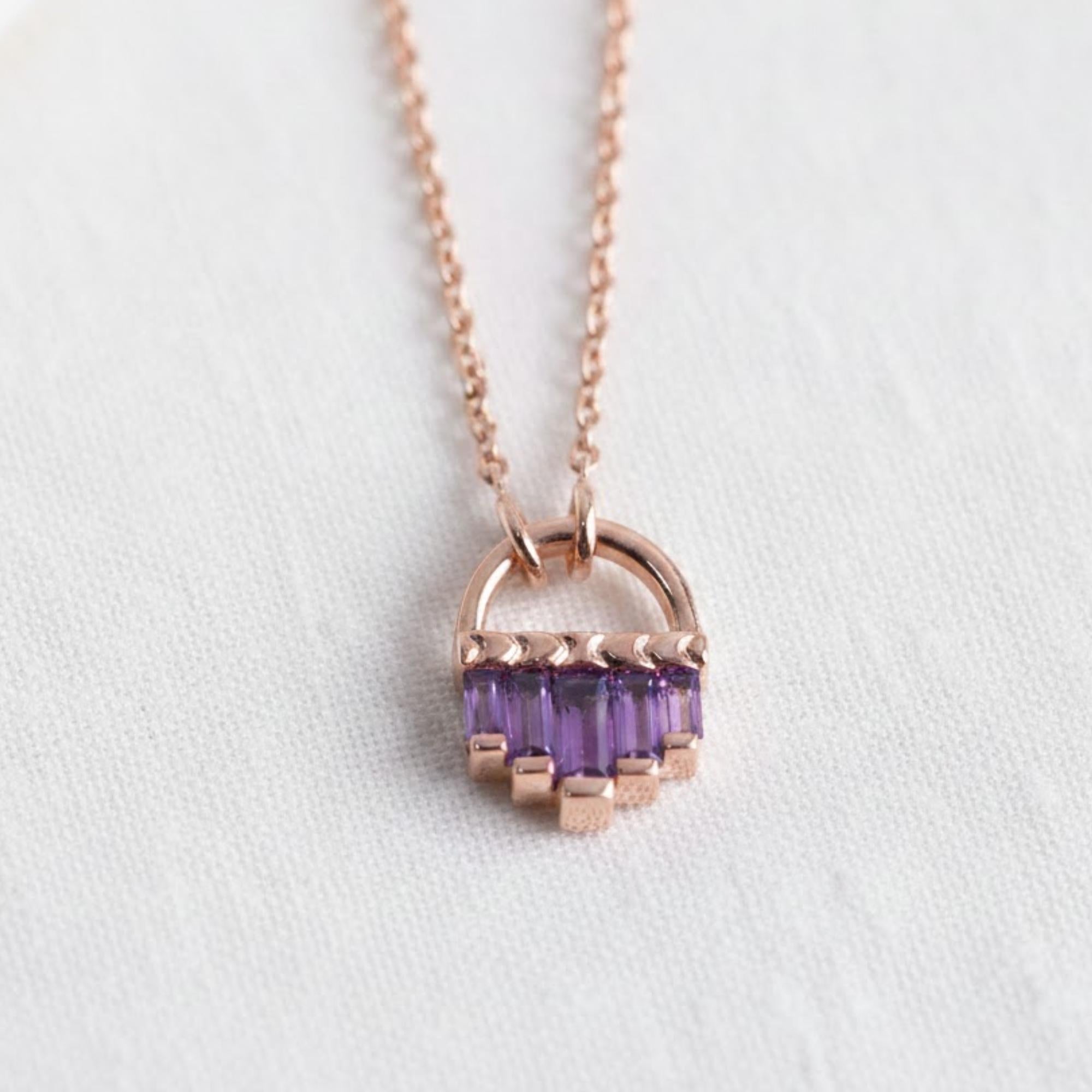 Baguette Cut Sapphire Birthstone Necklace, 14K Solid Gold