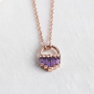 Baguette Cut Sapphire Birthstone Necklace, 14K Solid Gold